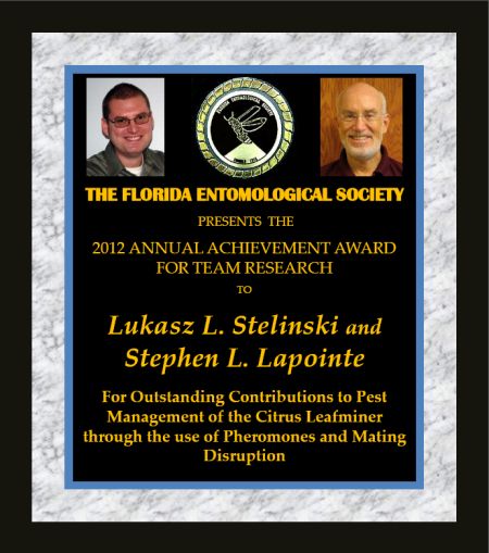 Stelinski and Lapointe receive 2012 Achevement Award for Research Teams
